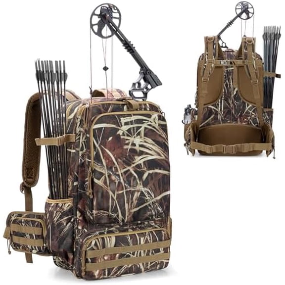 Bow Hunting Backpack with Bow Holder, Saddle Camo Hunting Backpacks for Men, Compound Bow Hunting Bag for Deer, Bow Hunting Accessories Gear, Camouflage$$Other