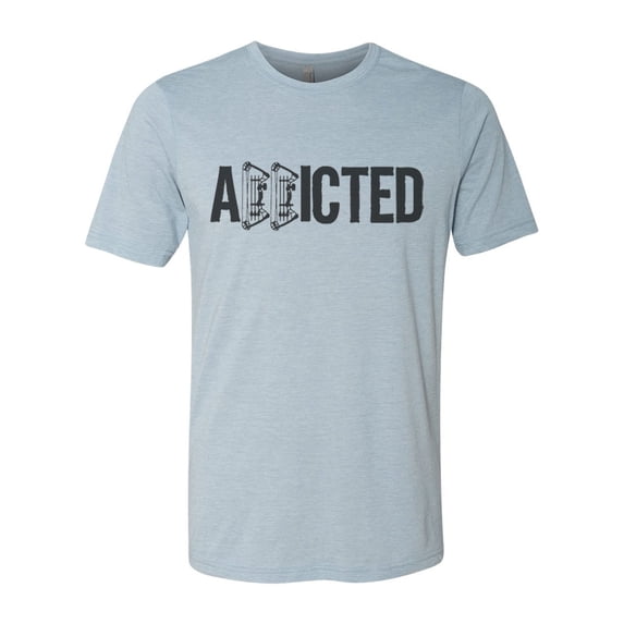 "Bow Hunting Shirt, Addicted, Hunting Shirt, Unisex Fit, Gift For Him, Sublimated Design, Hunting And Fishing, Archery Shirt, Hunting Gift, Stonewash Denim, LARGE"