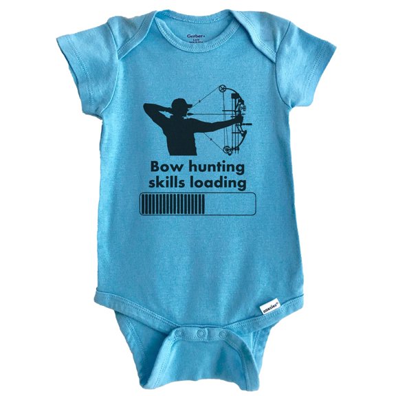 Bow Hunting Skills Loading Funny Archery Baby Bodysuit (Blue), 0-3 Months