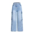 thumbnail image 1 of Bow Jeans for Girls Wide Leg Baggy Denim Pants Cute High Waisted Trousers Kids Casual Y2k Streetwear with Pockets 6-14Y Flare Jeans Juniors, 1 of 6