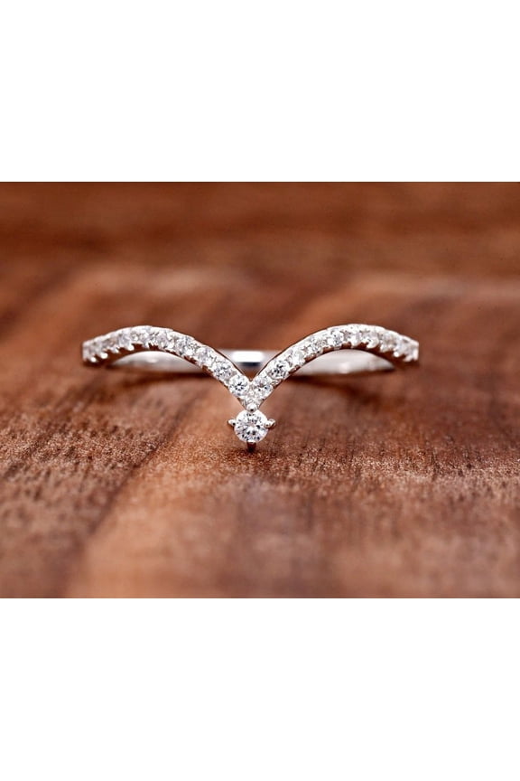 0.9 Ct Round Brilliant Cut Diamond Ring - White Gold Over 14K Silver Diamond Ring - V Shape Diamond Rings for Women's - Simple Eternity Diamond Rings for Women's - Birthday Gifts for Her