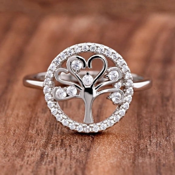 Bow Jewel 0.9 Ct Round Cut Diamond Rings for Gifts - 14K White Gold Over Rings -Causal Daily Wear Silver Halo Ring For Women's - Tree of Life Rings Design - Daily Wear Diamond Rings for Women's