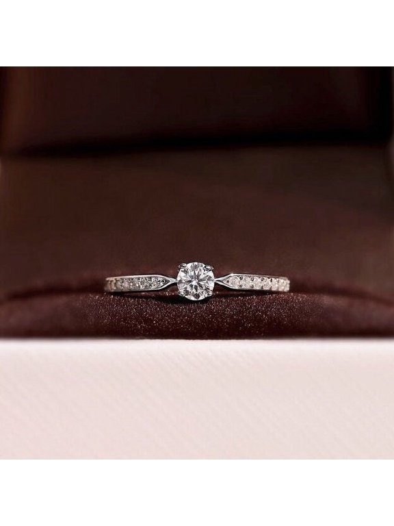 1.2 Ct Round Cut Lab-Created Simulated Diamond Solitaire Engagement Ring 14K White Gold Plated with Accent Stones for Women