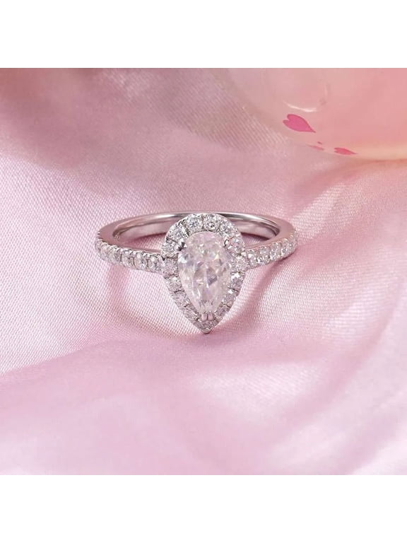 1.3 Ct Pear Cut Lab-Created Simulated Diamond Engagement Ring for Women, 14K White Gold Plated