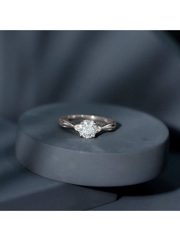 1.3 Ct Round Cut Lab-Created Simulated Diamond Three Stone Engagement Ring for Women, 14K White Gold Plated