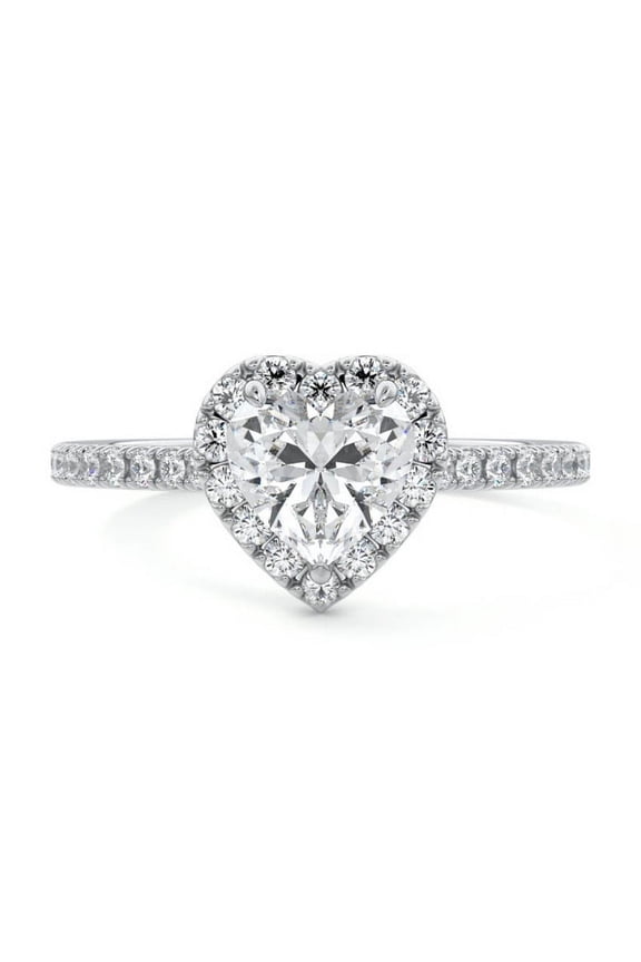 1.5 Ct Heart Shaped Diamond Ring for Women - 14K White Gold Plated Wedding Ring - Halo Style Engagement Ring for Her - Diamond Anniversary Proposal Ring for Women
