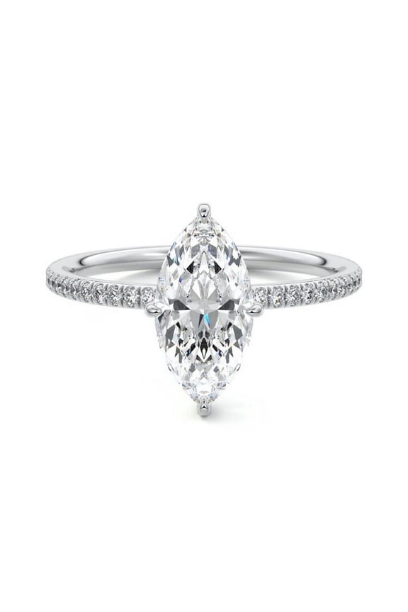 1.5 Ct Marquise Cut Lab Created Diamond Anniversary Ring for Women - 14K White Gold Plated Diamond Ring - Hidden Halo Engagement Ring - Wedding Gift