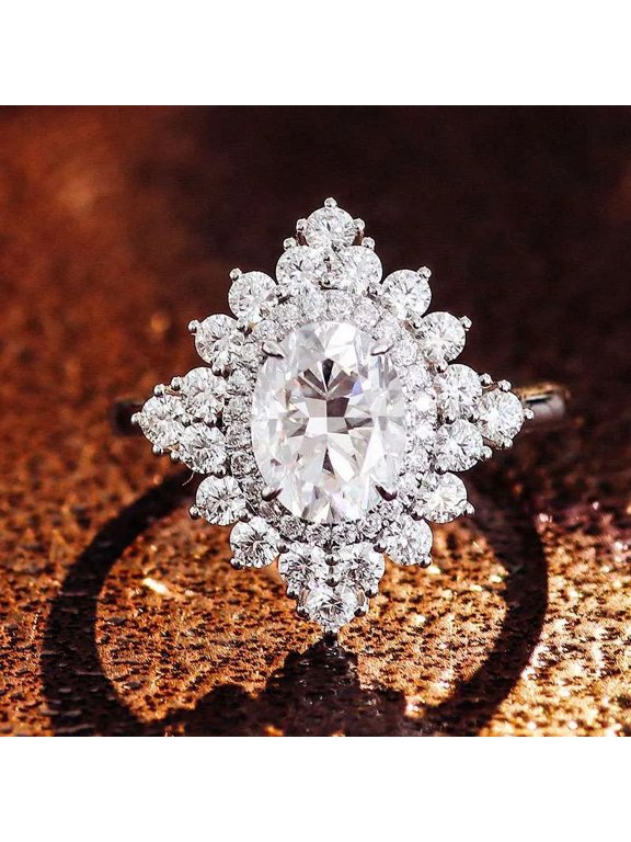 1.5 Ct Oval Cut Lab-Created Simulated Diamond Cocktail Ring for Women, 14K White Gold Plated