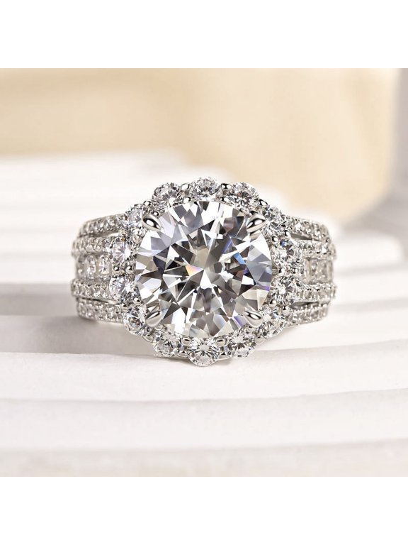 1.5 Ct Round Cut Lab-Created Simulated Diamond Solitaire Halo Cocktail Engagement Ring 14K White Gold Plated
