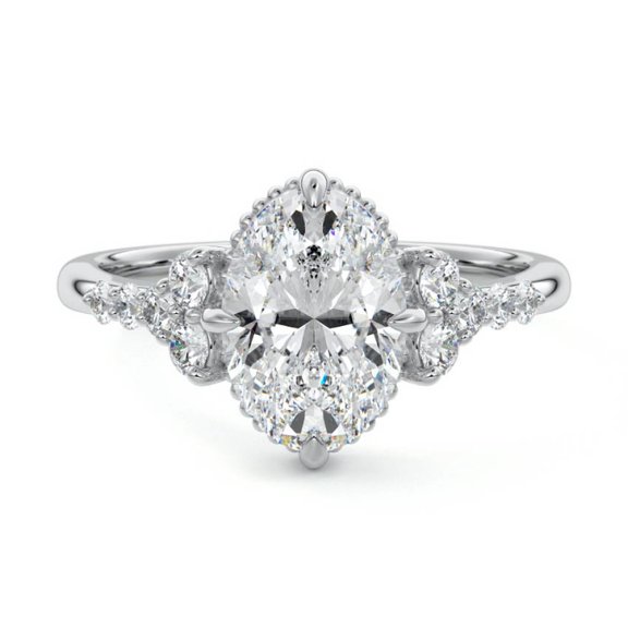 Bow Jewel 1.6 Ct Oval Cut Lab Grown Diamond Wedding Ring - 14K White Gold Plated Engagement Jewelry - Women's Wedding Anniversary Gifts - Silver Wedding Ring - Christmas Gift