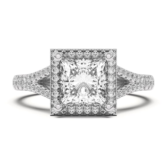 Bow Jewel 1.6 Ct Princess Cut Diamond Wedding Ring - 14K White Gold Plated Split Shank Halo Jewelry - Elegant Engagement Ring for Women - Ideal Gift Jewelry for Celebrations