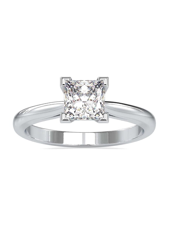 1.6 Ct Princess Cut Lab-Created Simulated Diamond Solitaire Engagement Ring with Accents 14K White Gold Plated for Women