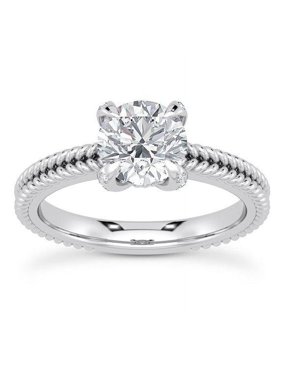 1.6 Ct Round Cut Lab-Created Simulated Diamond Engagement Ring 14K White Gold Plated for Women, Knife Edge Shank Design, Proposal Gift