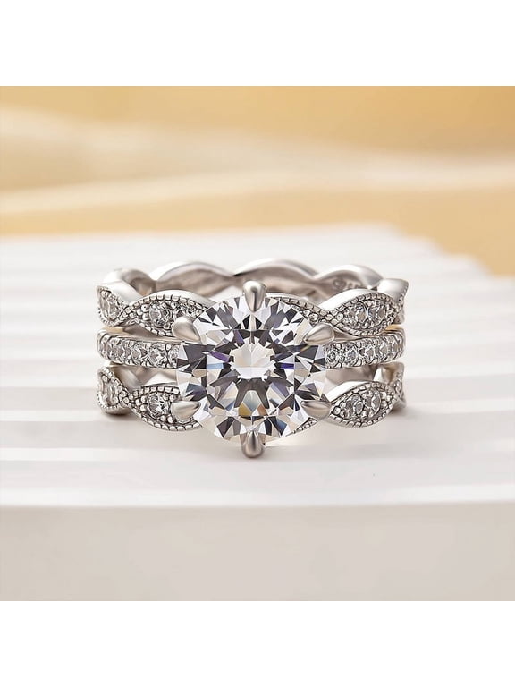1.6 Ct Round Cut Lab-Created Simulated Diamond Engagement Ring with Enhancer Band 14K White Gold Plated for Women