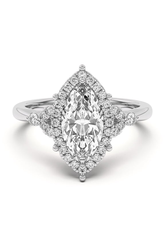 1.7 Ct Lab Created Diamond Ring - 14K White Gold Plated Marquise Cut Engagement Ring - Distinctive Proposal Ring - Elegant Wedding Jewelry for Her