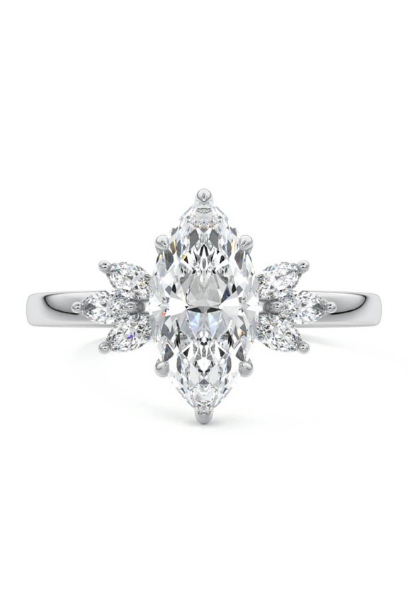 1.7 Ct Marquise Cut Lab Created Diamond Wedding Engagement Ring - 14K White Gold Plated Anniversary Gifts - Proposal Ring for Her