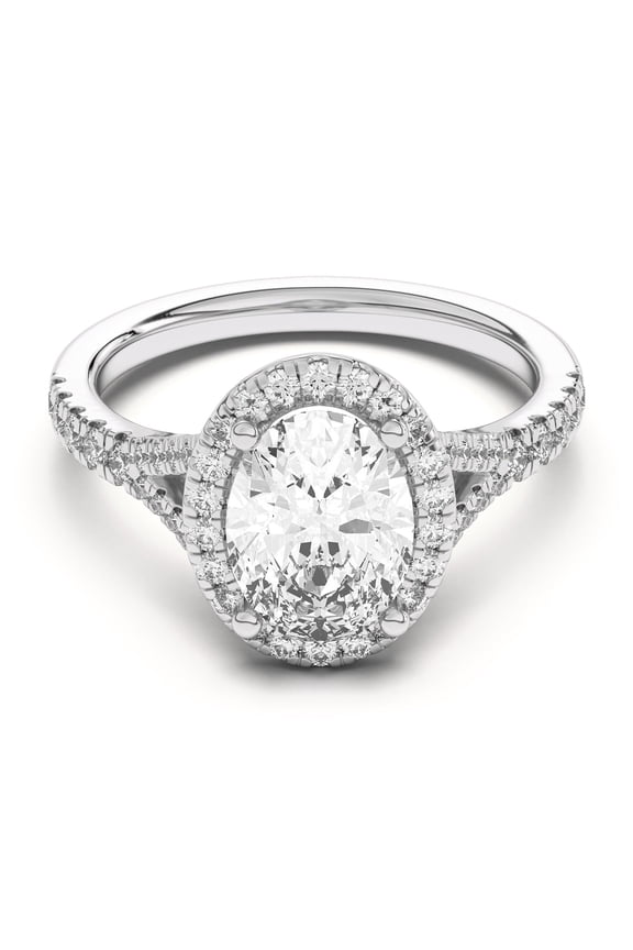 1.7 Ct Oval Cut Lab Created Diamond Engagement Ring - Dazzling Halo Anniversary Ring for Her - 14K White Gold Plated Ring for Women - Proposal Ring - Classic Bridal Ring