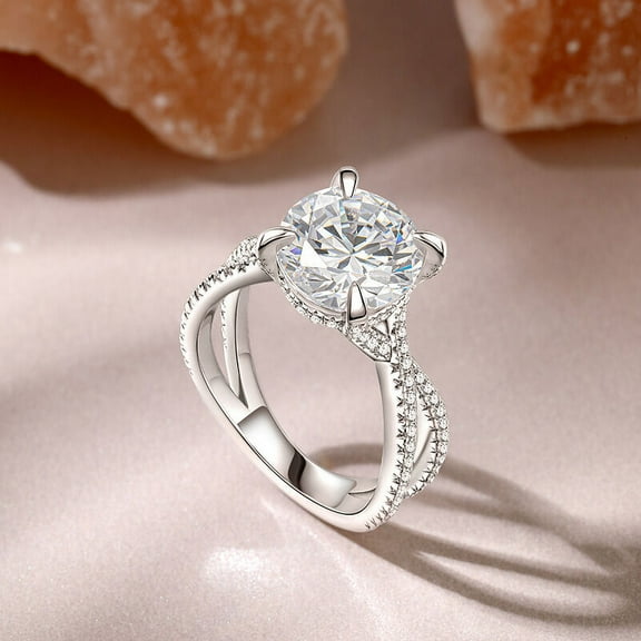 Bow Jewel 1.77 Ct Round Cut Lab Created Diamond Rings - 14K White Gold Plated Engagement Rings - Split Shank Rings for Her - Wedding Prong Setting Rings for Women's - Causal Stacking Rings