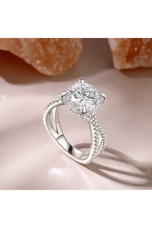 1.77 Ct Round Cut Lab Created Diamond Rings - 14K White Gold Plated Engagement Rings - Split Shank Rings for Her - Wedding Prong Setting Rings for Women's - Causal Stacking Rings