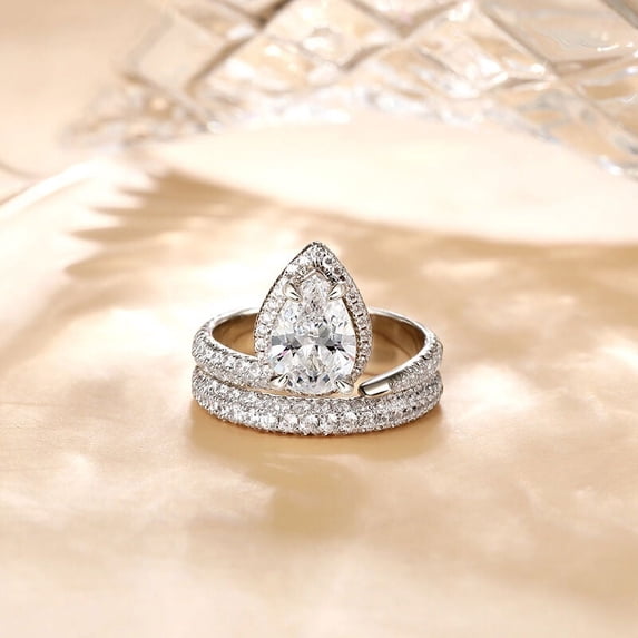 Bow Jewel 14K White Gold Plated Engagement Ring for Her - 1.77 Ct Pear Cut White Lab Created Diamond Anniversary Ring - Wedding Teardrop Ring - Ever & Ever Halo-Style Rings - Christmas Gift for Her