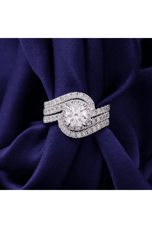 14K White Gold Plated 1.87 Ct Round Cut Diamond Band - Gorgeous Bridal Jewelry with Two Matching Band - Beautiful Bridal Set Ring Set - Celebrate Love Designer Trio Set for Party Wear
