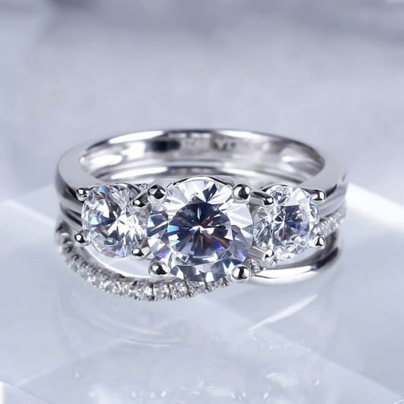 Bow Jewel 14K White Gold Plated Wedding Rings - 1.85 Ct Round Cut Lab Created Diamond Ring - Bridal Set Diamond Ring - Split Shank Ring with Matching Band for Women's - Bridal Diamond Jewelry