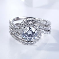 Bow Jewel 1.77 Ct Round Cut Lab Created Simulate Bridal Rings - 14K White Gold Plated Trio Set Wedding Rings - Elegant Rings with Two Matching Bands for Women's - Perfect Party Wear Diamond Rings