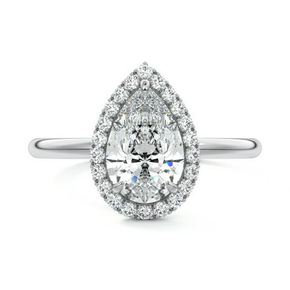 Bow Jewel 14K White Gold Plated Anniversary Ring - Pear Cut 2.1 Ct VVS1/D Lab Created Diamond Ring - Halo Wedding Ring for Women - Special Occasion Diamond Ring for Her