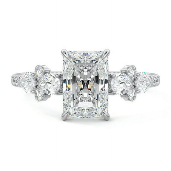 Bow Jewel 14K White Gold Plated Ring - 1.9 Ct Radiant Cut White Diamond Ring for Women's - Wedding Anniversary Rings - Simple Solitaire with Accents Engagement Ring