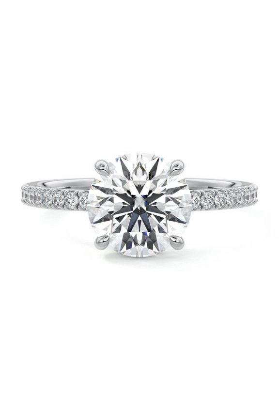 14K White Gold Plated Silver Ring - Round Cut 1.8 Ct VVS1/D Diamond Solitaire - One Stone Engagement Wedding Ring for Women's - Forever Diamond Ring