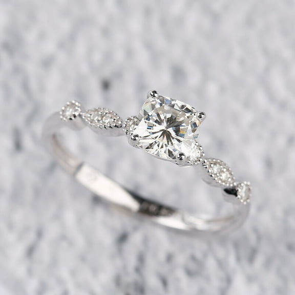 Bow Jewel 14K White Gold Plated Wedding Anniversary Rings for Causal Wear - 1.77 Ct Cushion Cut Simple Diamond Ring - Rings Gifts for Women's - Pretty Jewelry Ring Gifts for Mom