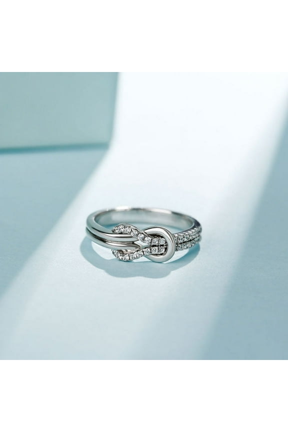 14K White Gold Plated Cross Over Shank Ring - Bow Tie Diamond Ring - Brilliant 0.68 Ct Round Cut Diamond Ring - Twisted Engagement Ring for Women's - Birthday Gift