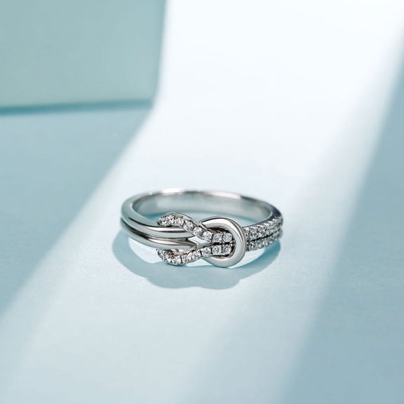 Bow Jewel 14K White Gold Plated Cross Over Shank Ring - Bow Tie Diamond Ring - Brilliant 0.68 Ct Round Cut Diamond Ring - Twisted Engagement Ring for Women's - Birthday Gift