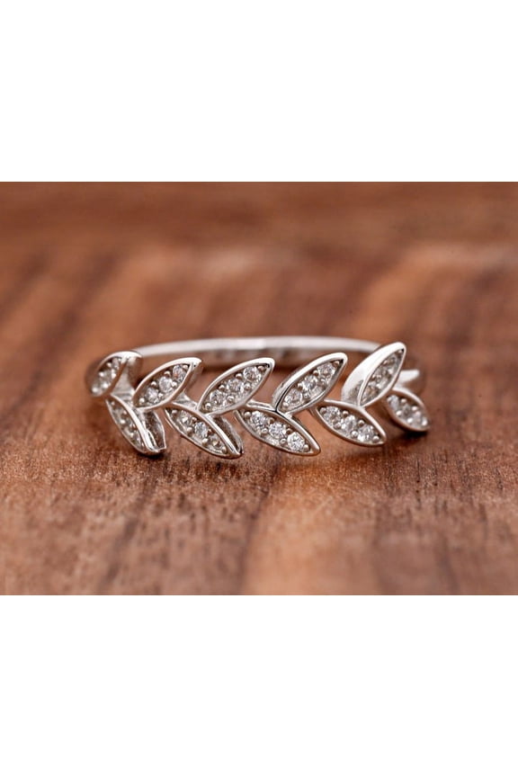 0.49 Ct VVS1/D Round Cut Diamond Leaves Design Ring - 14K White Gold Plated Rings - Beautiful Leaf Rings for Her - Daily Wear Fine Jewelry for Her - Rings Wedding Jewelry for Women's