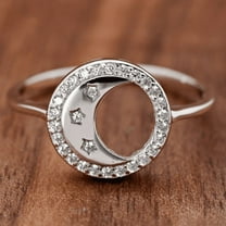 Bow Jewel 0.88 Ct Brilliant Round Cut Lab Created Diamond Halo Half Moon Rings - 14K White Gold Plated Rings - Designer Jewelry for Her - Star Shape Design Rings for Birthday Gifts