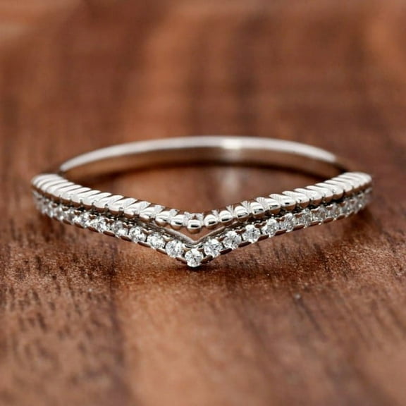 Bow Jewel 0.58 Ct Round Cut Lab Created Diamond Elegant Design Rings - 14K White Gold Plated Rings - V Shape Wedding Silver Jewelry for Women's - Engagement Band - Causal Office Wear Rings