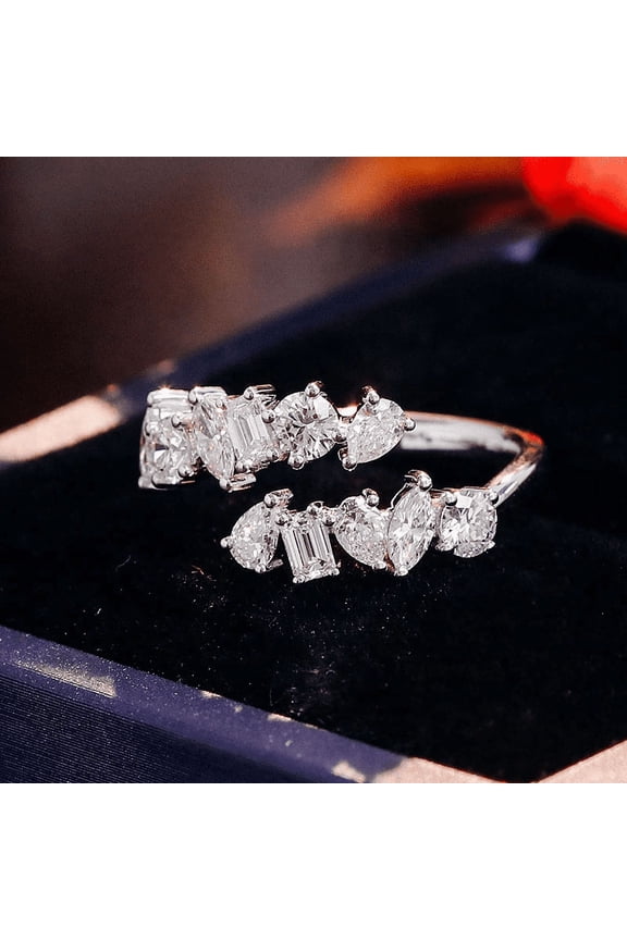 14K White Gold Over Rings for Gift - Round Cut 1.8 Ct Diamond Rings for Women's - Multi Stone Stacking Ring for Her - Bypass Classic Engagement Fine Ring - Unique Party Wear Diamond Ring