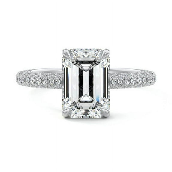 Bow Jewel 2.1 Ct Emerald Cut Diamond Ring for Her - 14K White Gold Plated Bands - Silver Engagement Wedding Rings with Hidden Halo - Special Occasion Rings for Anniversary Sale