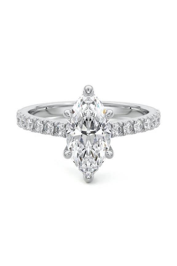 2.1 Ct Round Cut Solitaire Diamond Ring for Women - 14K White Gold Plated Hidden Halo Engagement Ring - Wedding Jewelry Gift