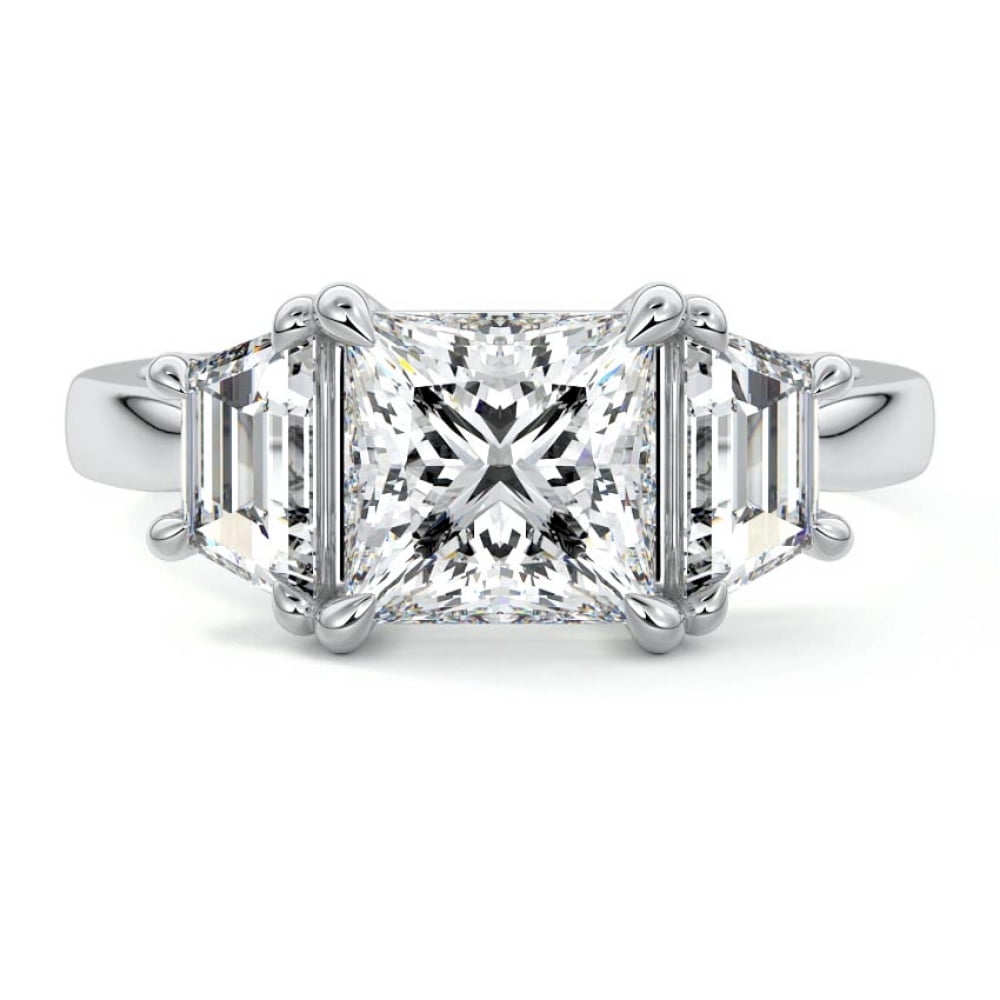 Bow Jewel 2.2 Ct Princess Cut Lab Created Diamond Jewelry - 14K White Gold Plated Ring - 3 Stone Wedding Engagement Ring - Forever Diamond Ring for Women - Proposal Gift for Her