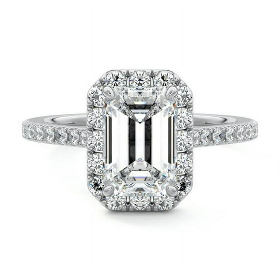 Bow Jewel 2.2 Ct VVS1/D Emerald Cut Diamond Ring - 14K White Gold Plated - Engagement Wedding Halo Prong Set Ring - Birthday Gift for Her