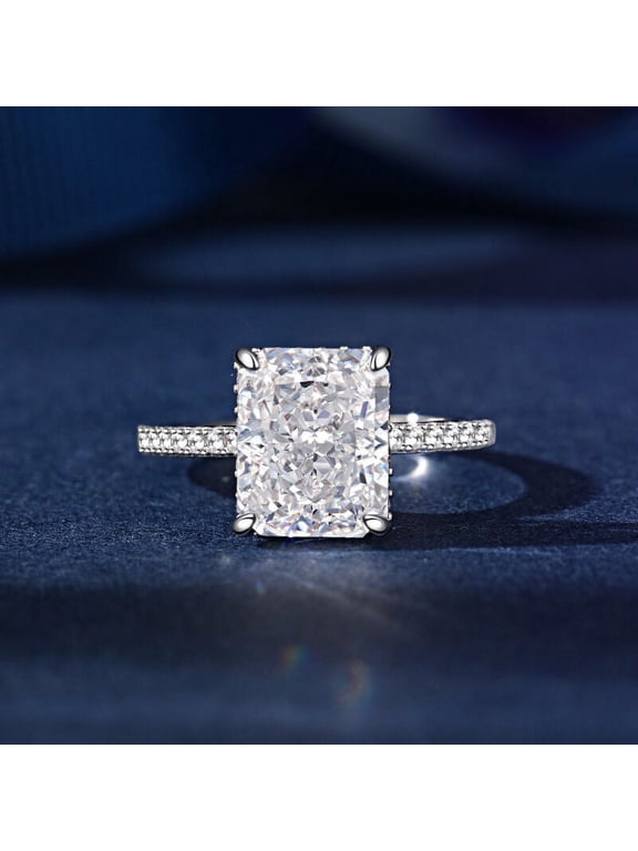 2.36 Ct Radiant Cut Lab-Created Simulated Diamond Engagement Ring 14K White Gold Plated Solitaire with Accent Ring for Women Special Occasion Ring