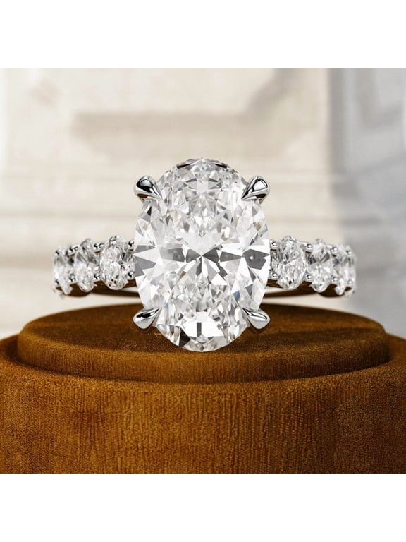 2.5 Ct Oval Cut Hidden Halo Lab-Created Simulated Diamond Engagement Ring 14K White Gold plated Ring for Women Wedding Anniversary Valentine Proposal Gift