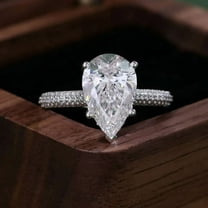 Bow Jewel White Gold Plated 14K Milgrain Diamond Ring - 1.97 Ct Pear Cut Diamond Ring for Women's - Solitaire with Accent Diamond Rings for Women's - Rings for Wife - Valentine Gifts