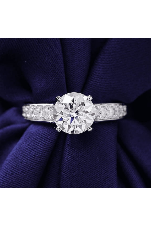 1.97 Ct Round Cut Diamond Rings for Gifts - Stunning 14K White Gold Plated Ring for Her - Engagement Wedding Prong Setting Ring for Women - Luxurious Stone Anniversary Ring for Gifts