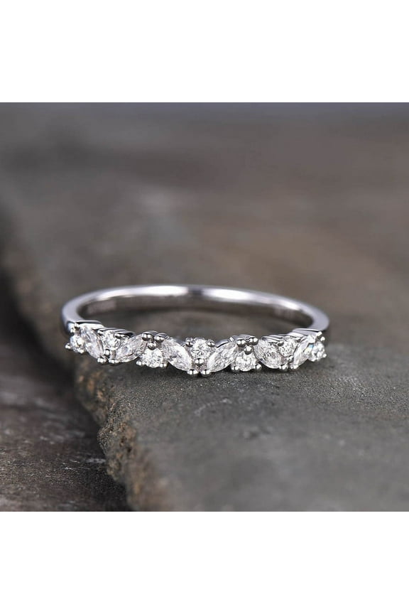 Brilliant 0.9 Ct Round Cut Diamond Rings - 14K White Gold Over Wedding Anniversary Rings - Round and Marquise Diamond Rings for Women's - Simple Engagement Wedding Rings for Women's