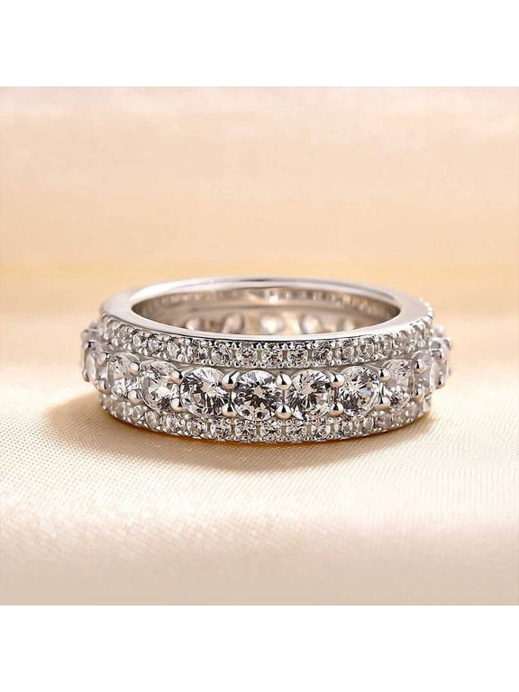 1.5 Ct Round Cut Lab-Created Simulated Diamond Full Eternity Ring 14K White Gold plated Silver for Women Bridal Ring