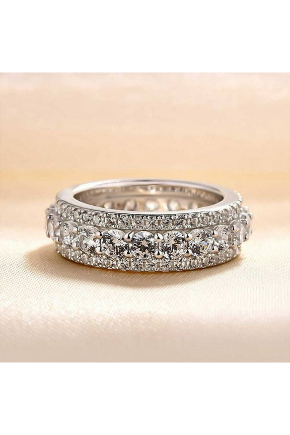 Brilliant 1.5 Ct Round Cut Diamond Rings for Her - Silver 14k White Gold over Ring - Full Eternity Diamond Rings for Women's - Forever Diamond Ring for Women's - Bridal Rings for Women's