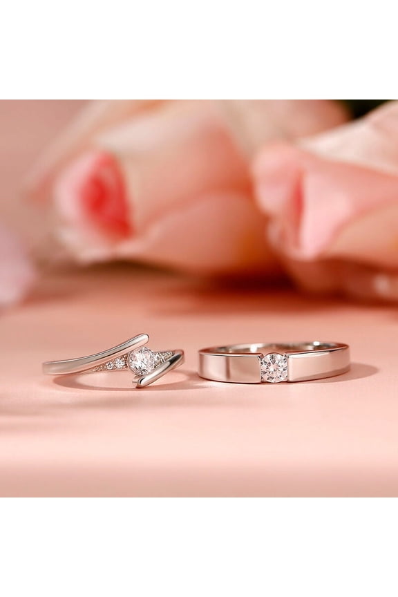 Brilliant 1.57 Ct Round Cut Diamond Rings - 14K White Gold Plated Solitaire Ring - Solitaire with Accent Rings for Her - Solitaire Diamond Ring for Men's - Unique Couple Diamond Ring