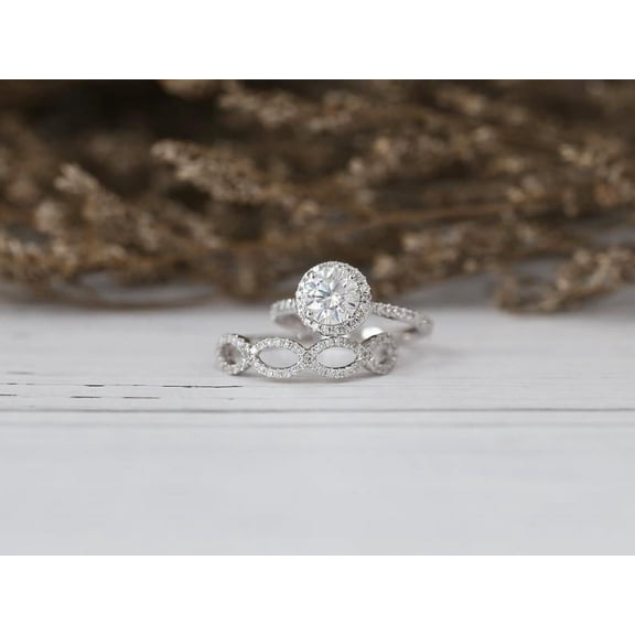 Bow Jewel 1.77 Ct Brilliant Round Cut Diamond Ring - Halo with Infinity Twisted Cross Over Shank in 14K White Gold Plated Ring - Perfect Wedding Ring for Couples - Celebrate Your Love with Elegance